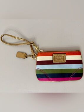 Coach Multicolor Stripe Wristlet Pouch